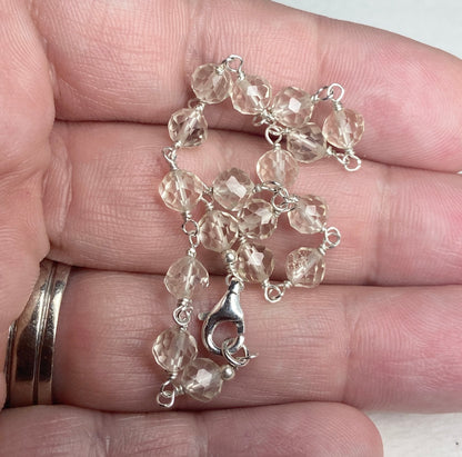 Oregon Sunstone yellow sterling silver beaded bracelet with a lobster clasp.