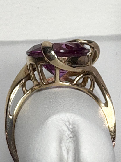 Synthetic Violetish-Pink Retro or Mid Century Spinel Ring in Solid 10k Gold size 7 - NewLifeJewelryVault