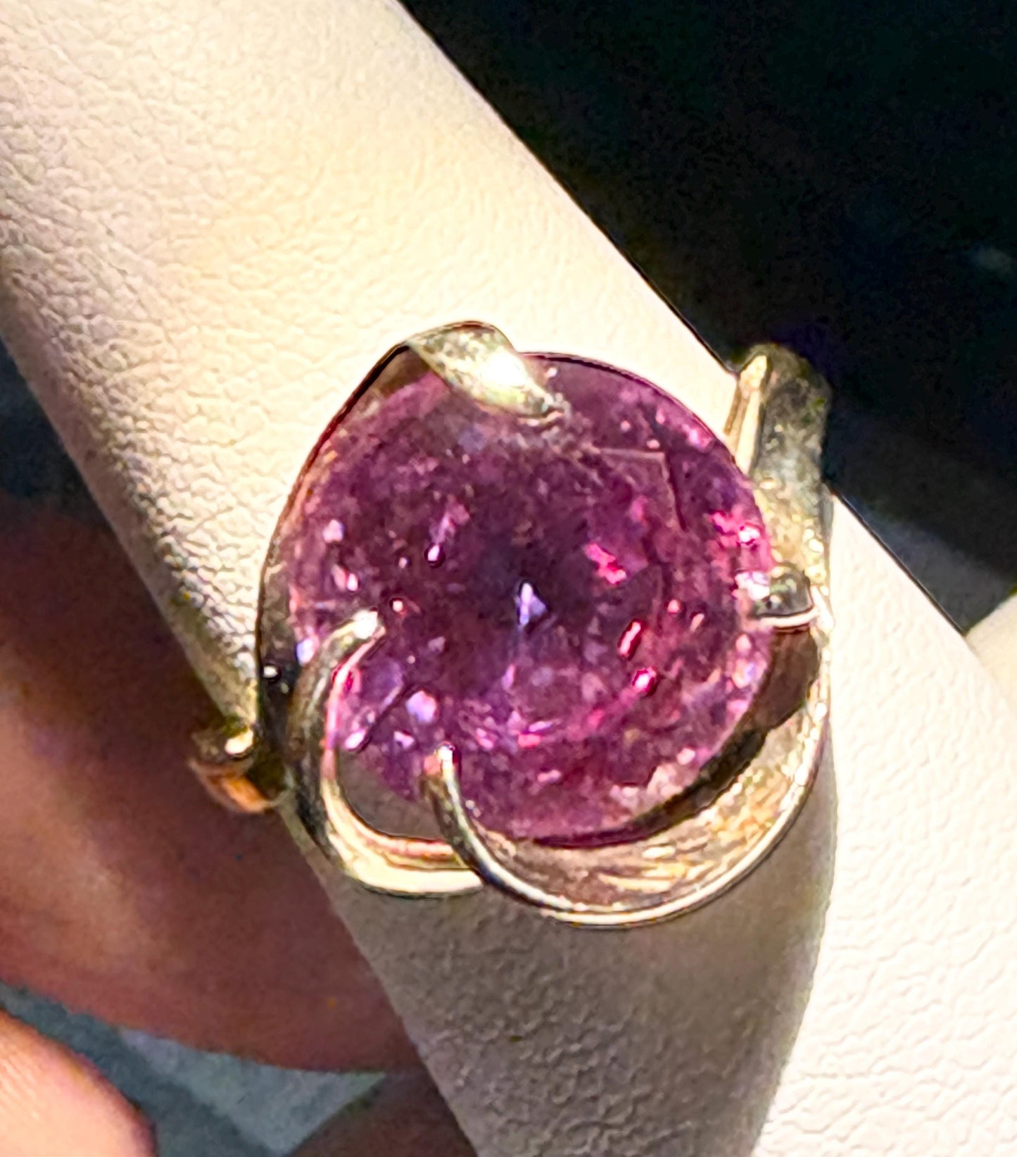 Synthetic Violetish-Pink Retro or Mid Century Spinel Ring in Solid 10k Gold size 7 - NewLifeJewelryVault
