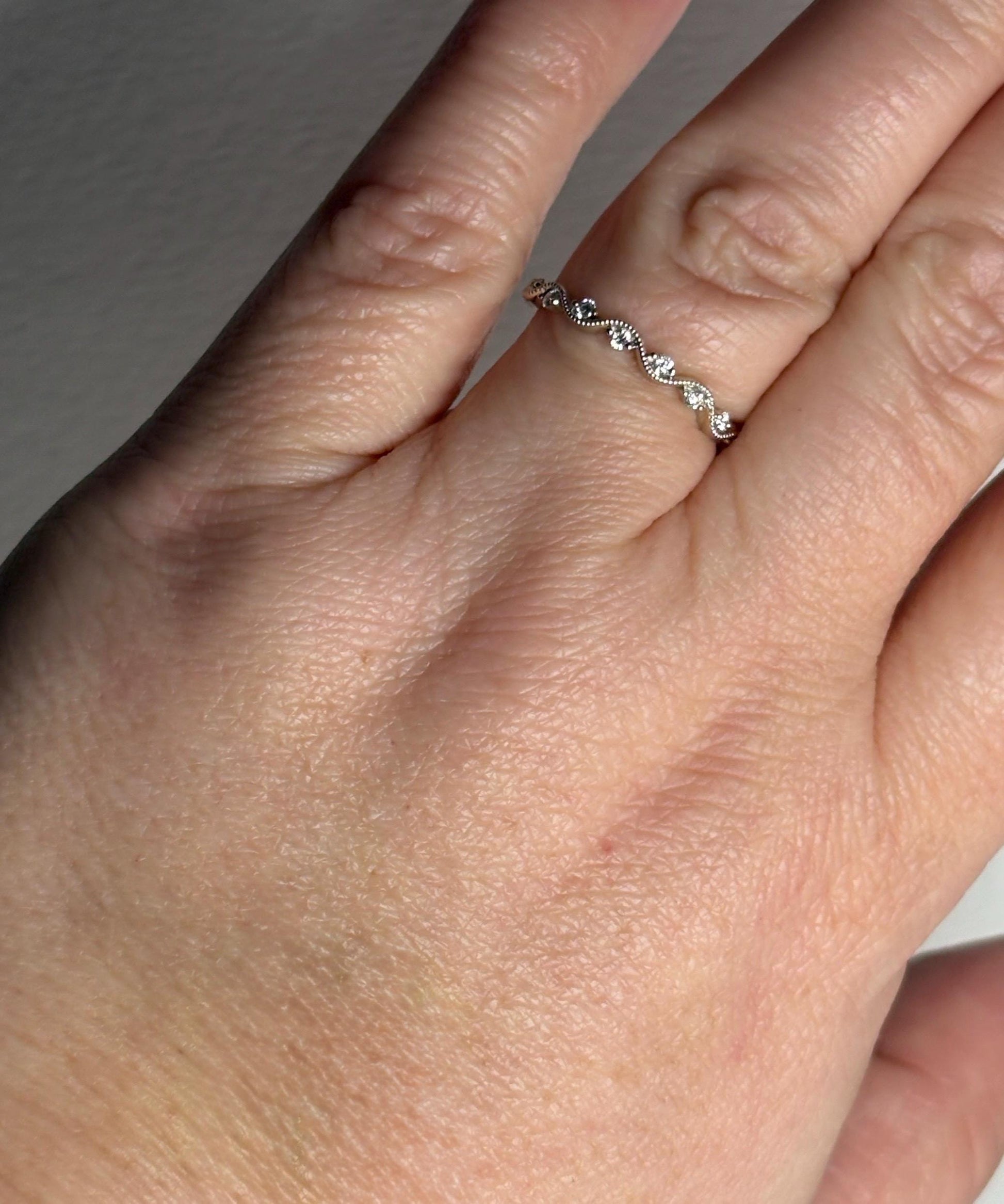 Diamond Milgrain Wave Band Ring in Solid 14k White Gold by Noam Carver size 6.75 - NewLifeJewelryVault