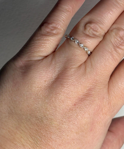 Diamond Milgrain Wave Band Ring in Solid 14k White Gold by Noam Carver size 6.75 - NewLifeJewelryVault