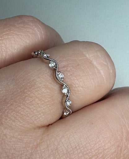 Diamond Milgrain Wave Band Ring in Solid 14k White Gold by Noam Carver size 6.75 - NewLifeJewelryVault