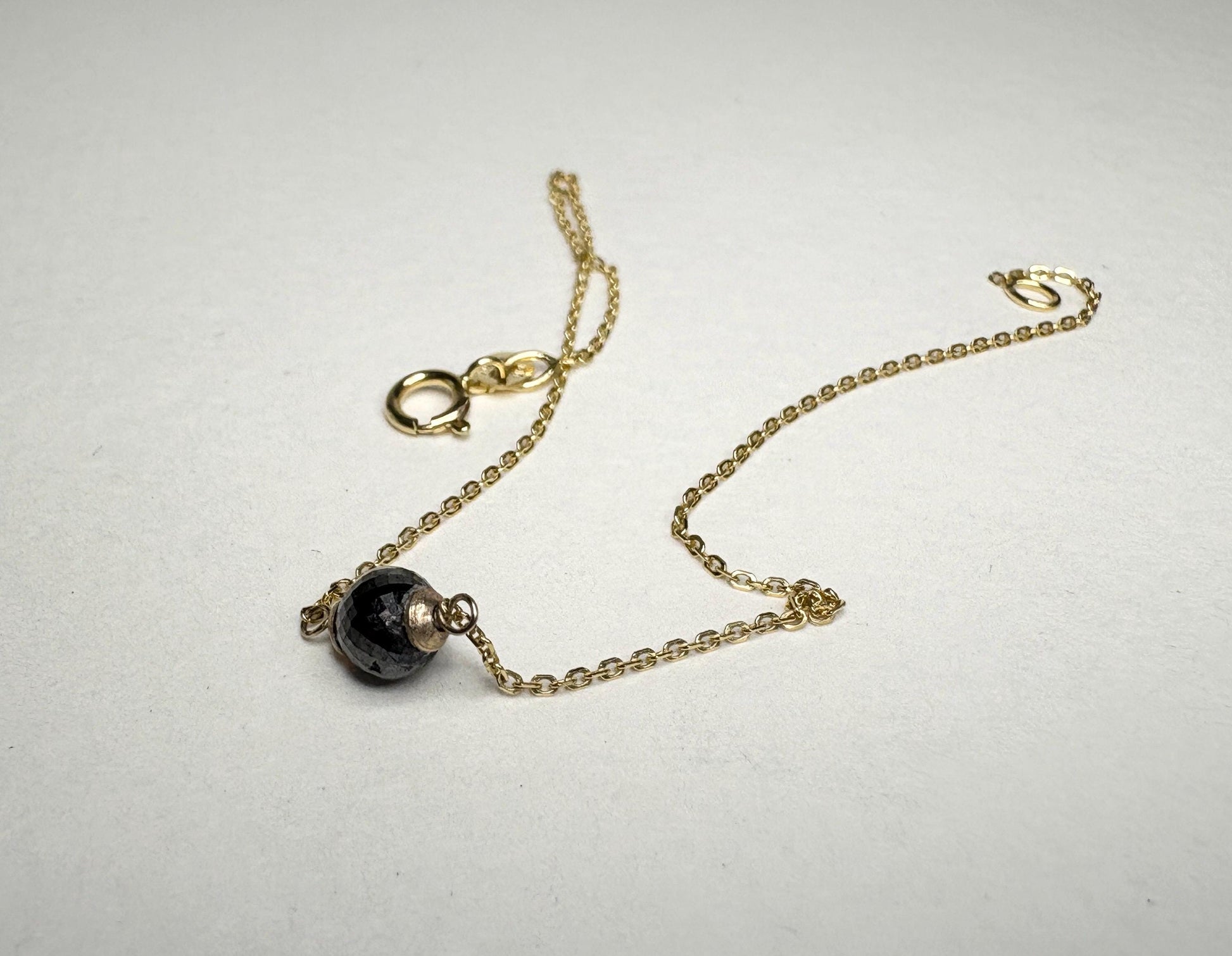 Black Diamond Solitaire Bead Bracelet Solid 14k Gold 5mm 7.25" - NewLifeJewelryVault