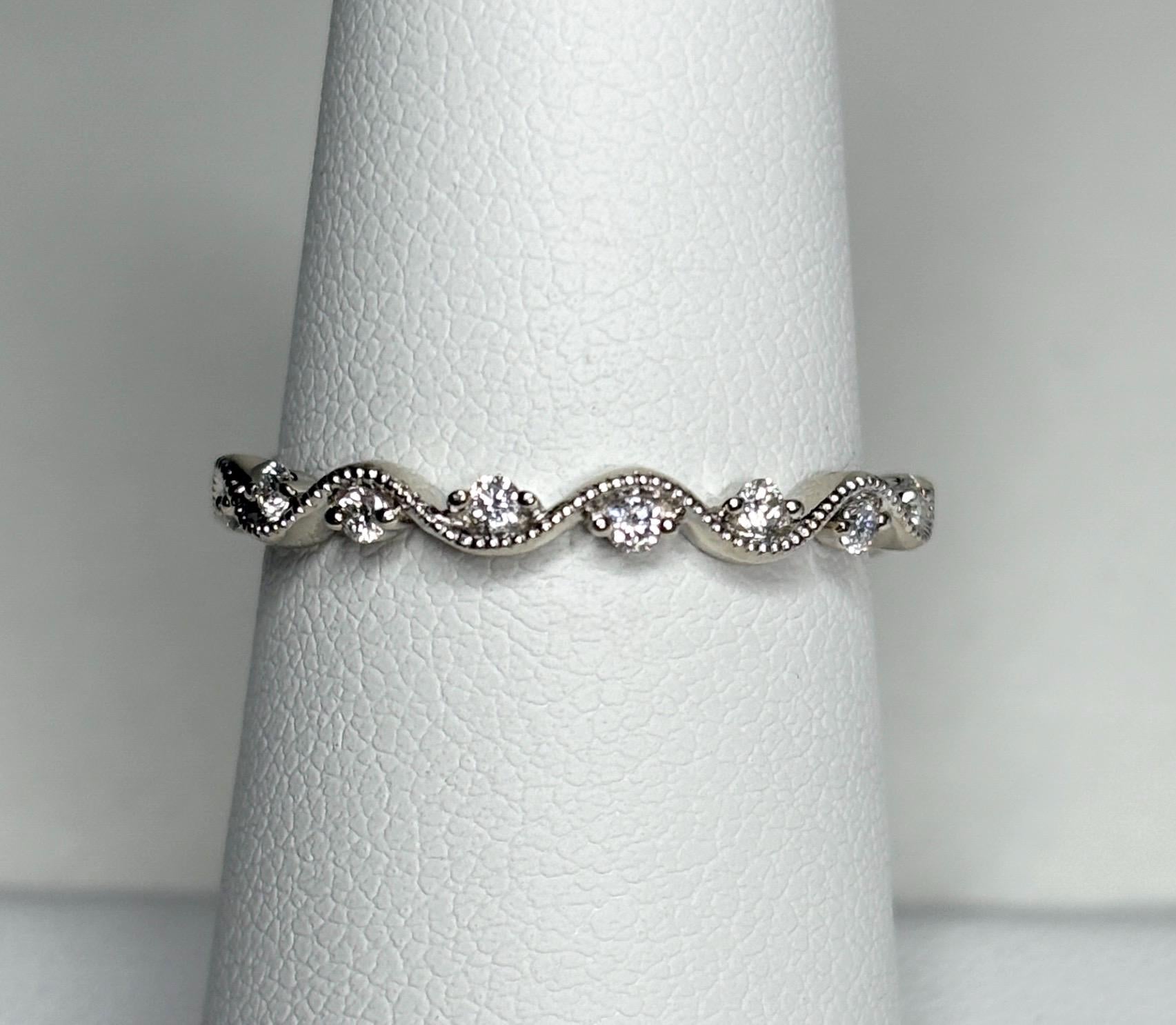 Diamond Milgrain Wave Band Ring in Solid 14k White Gold by Noam Carver size 6.75 - NewLifeJewelryVault
