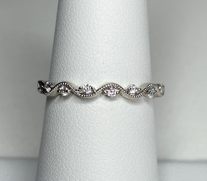 Diamond Milgrain Wave Band Ring in Solid 14k White Gold by Noam Carver size 6.75 - NewLifeJewelryVault