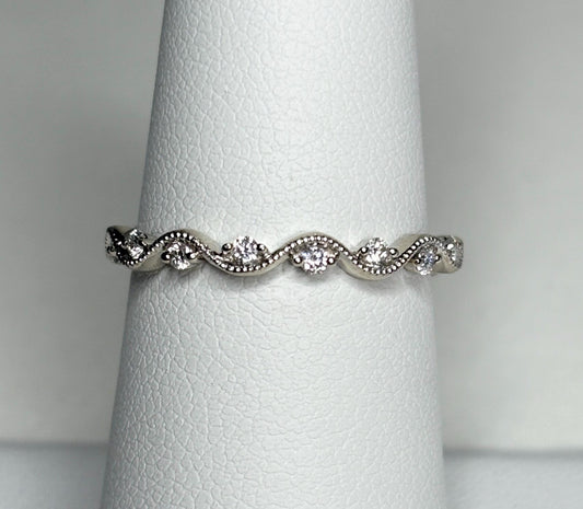Diamond Milgrain Wave Band Ring in Solid 14k White Gold by Noam Carver size 6.75 - NewLifeJewelryVault