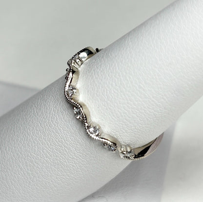 Diamond Milgrain Wave Band Ring in Solid 14k White Gold by Noam Carver size 6.75 - NewLifeJewelryVault
