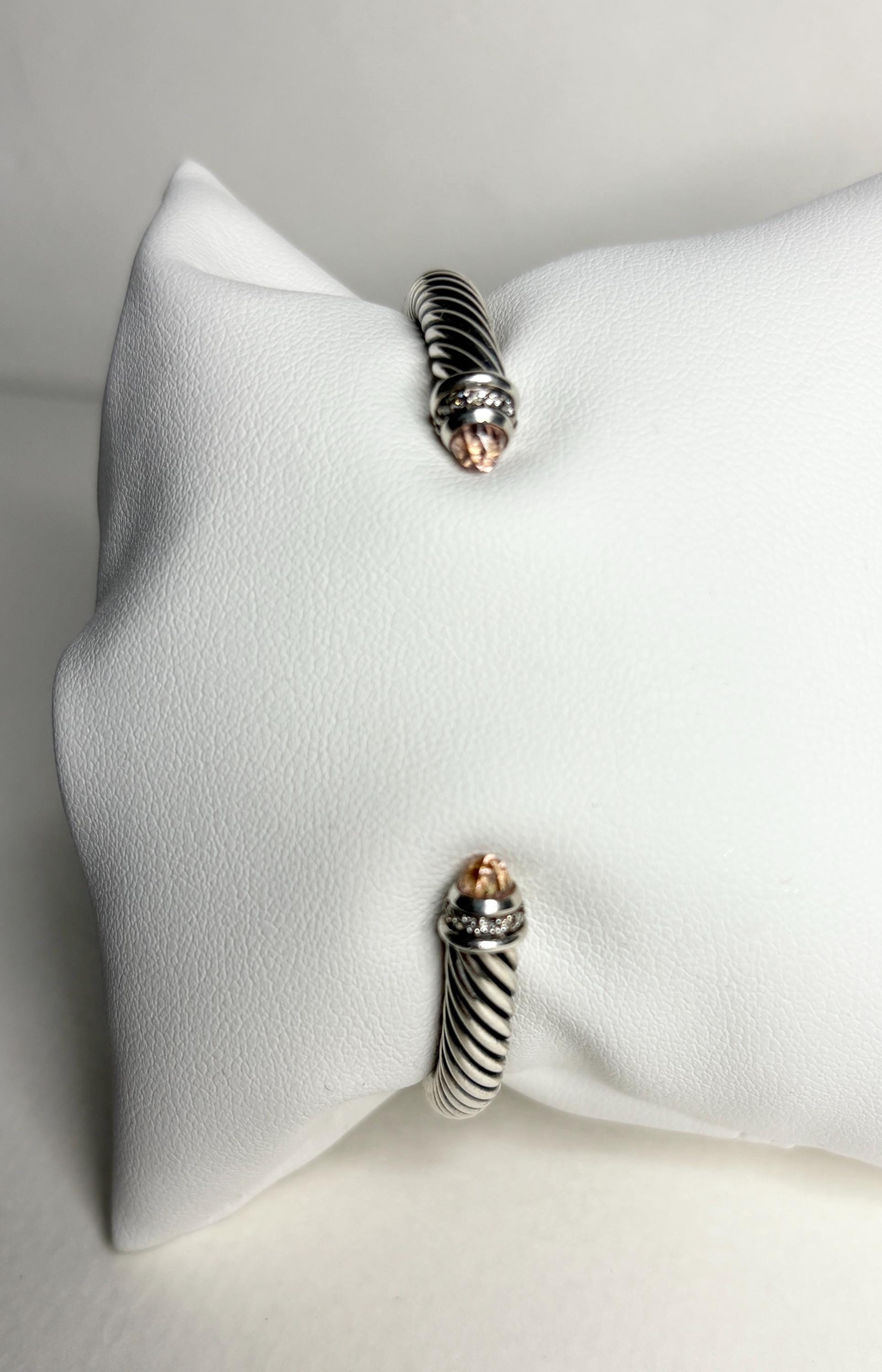 Sterling silver cable cuff bracelet with morganite and diamond accents.