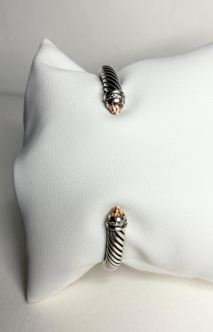 Sterling silver cable cuff bracelet with morganite and diamond accents.