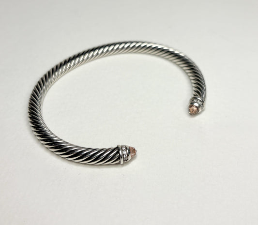 Sterling silver cable cuff bracelet with morganite and diamond accents.