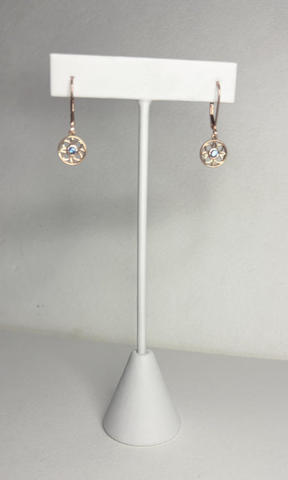 Montana Sapphire Dangle Drop Earrings in Solid 14k Rose Gold with Lever Backs