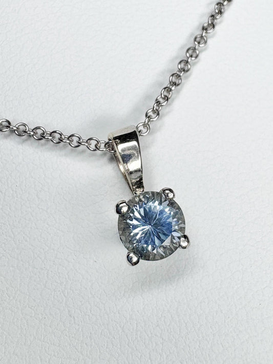 Montana Sapphire Natural Untreated Color Shift Solitaire Pendant Necklace in Solid 14k White Gold 16-17-18" Adjustable Chain - NewLifeJewelryVault