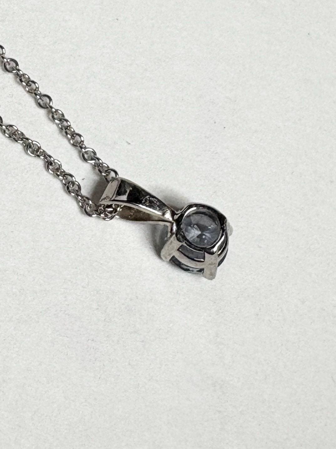 Montana Sapphire Natural Untreated Color Shift Solitaire Pendant Necklace in Solid 14k White Gold 16-17-18" Adjustable Chain - NewLifeJewelryVault