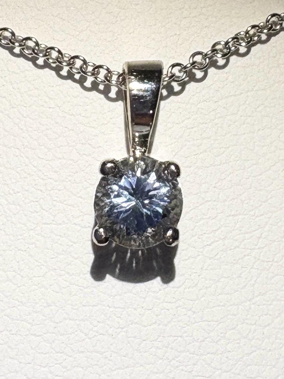Montana Sapphire Natural Untreated Color Shift Solitaire Pendant Necklace in Solid 14k White Gold 16-17-18" Adjustable Chain - NewLifeJewelryVault