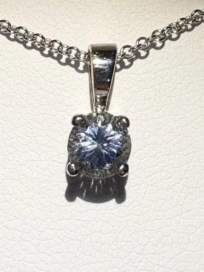 Montana Sapphire Natural Untreated Color Shift Solitaire Pendant Necklace in Solid 14k White Gold 16-17-18" Adjustable Chain - NewLifeJewelryVault