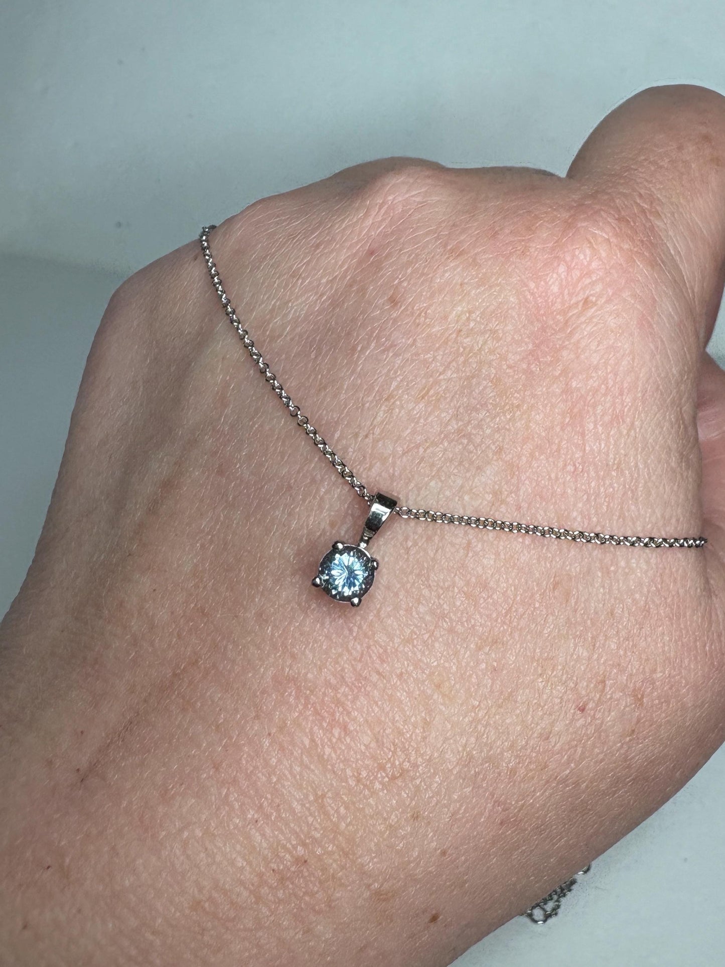 Montana Sapphire Natural Untreated Color Shift Solitaire Pendant Necklace in Solid 14k White Gold 16-17-18" Adjustable Chain - NewLifeJewelryVault