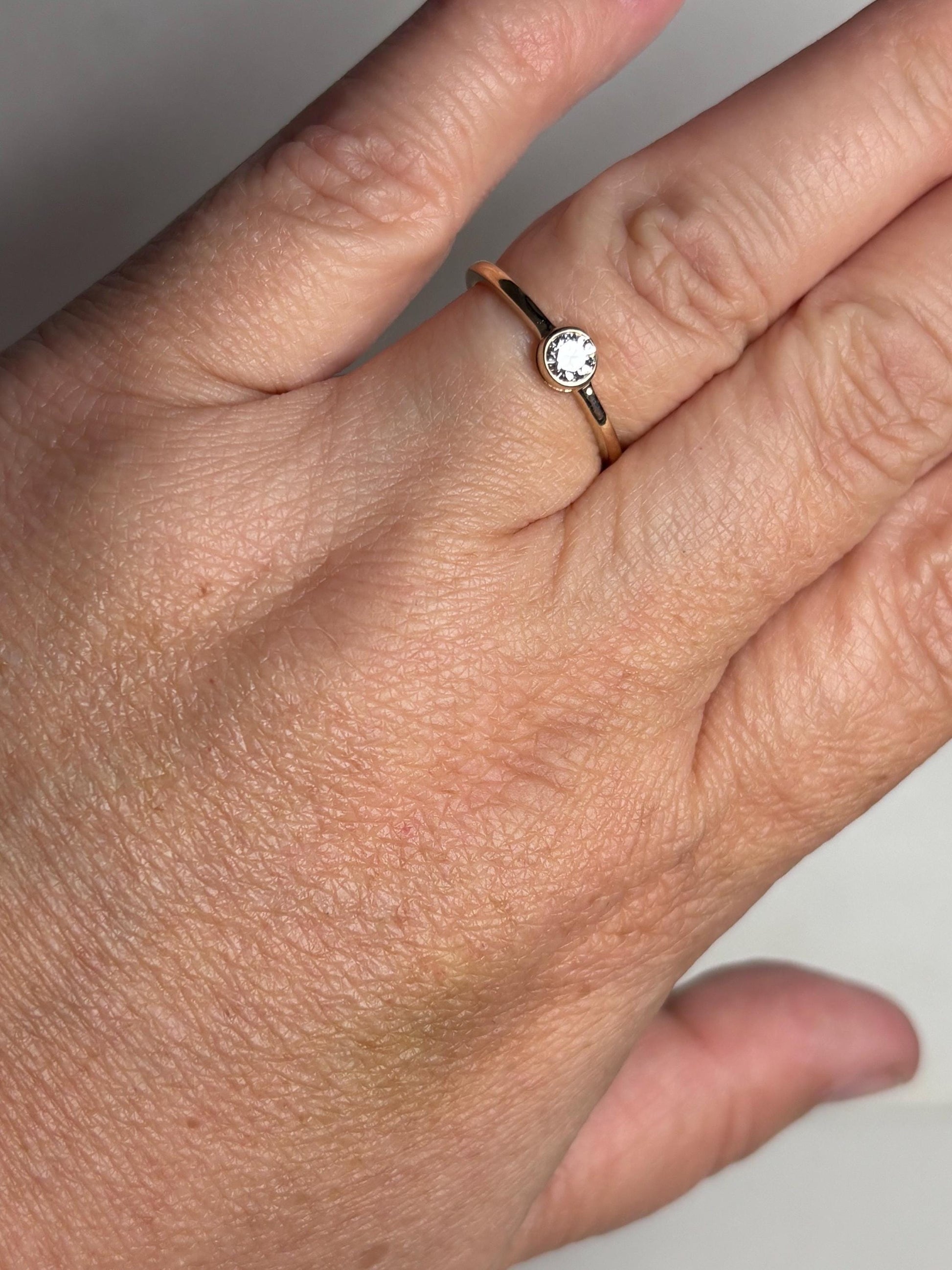 Pandora Lab-Grown Diamond .25ct Bezel Set Solitaire Ring in Solid 14k Gold size 6.5 - NewLifeJewelryVault