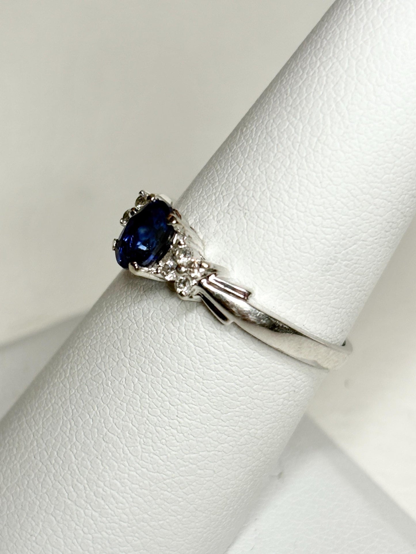 Kyanite and diamond ring in solid 10k white gold.
