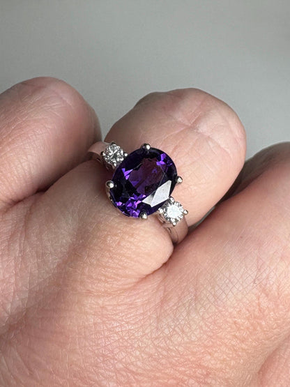 Amethyst and Diamond Ring Solid 18k White Gold Ring size 6.75 - New Life Jewelry
