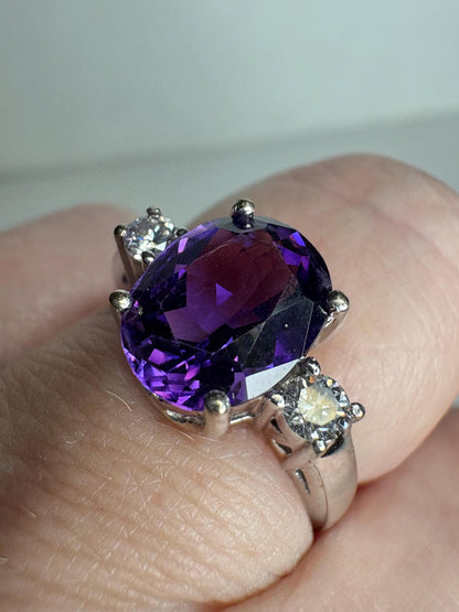 Amethyst and Diamond Ring Solid 18k White Gold Ring size 6.75 - New Life Jewelry
