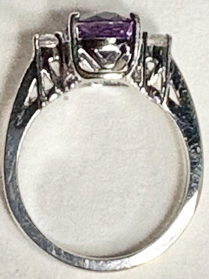 Amethyst and Diamond Ring Solid 18k White Gold Ring size 6.75 - New Life Jewelry