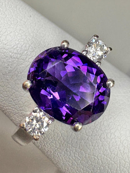 Amethyst and Diamond Ring Solid 18k White Gold Ring size 6.75 - New Life Jewelry