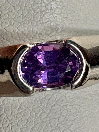 Violet Purple Natural Sapphire Band Ring in Solid 14k White Gold with Euro Shank size 7.75 - NewLifeJewelryVault