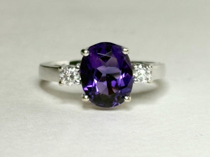 Amethyst and Diamond Ring Solid 18k White Gold Ring size 6.75 - New Life Jewelry