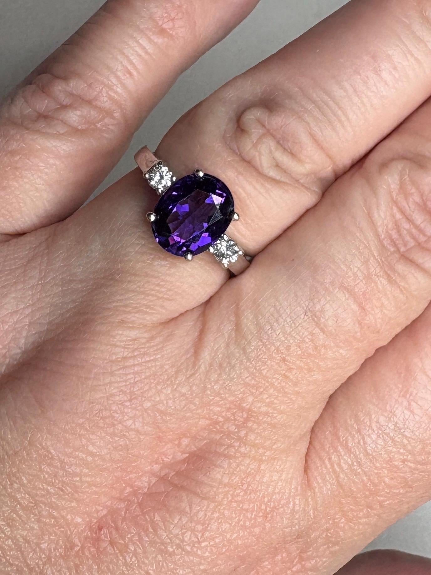 Amethyst and Diamond Ring Solid 18k White Gold Ring size 6.75 - New Life Jewelry
