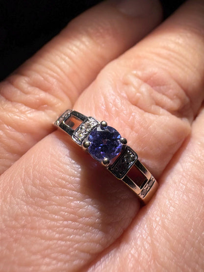LeVian Tanzanite and Diamond Band Ring in Solid 18k White Gold size 7 - NewLifeJewelryVault