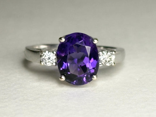 Amethyst and Diamond Ring Solid 18k White Gold Ring size 6.75 - New Life Jewelry