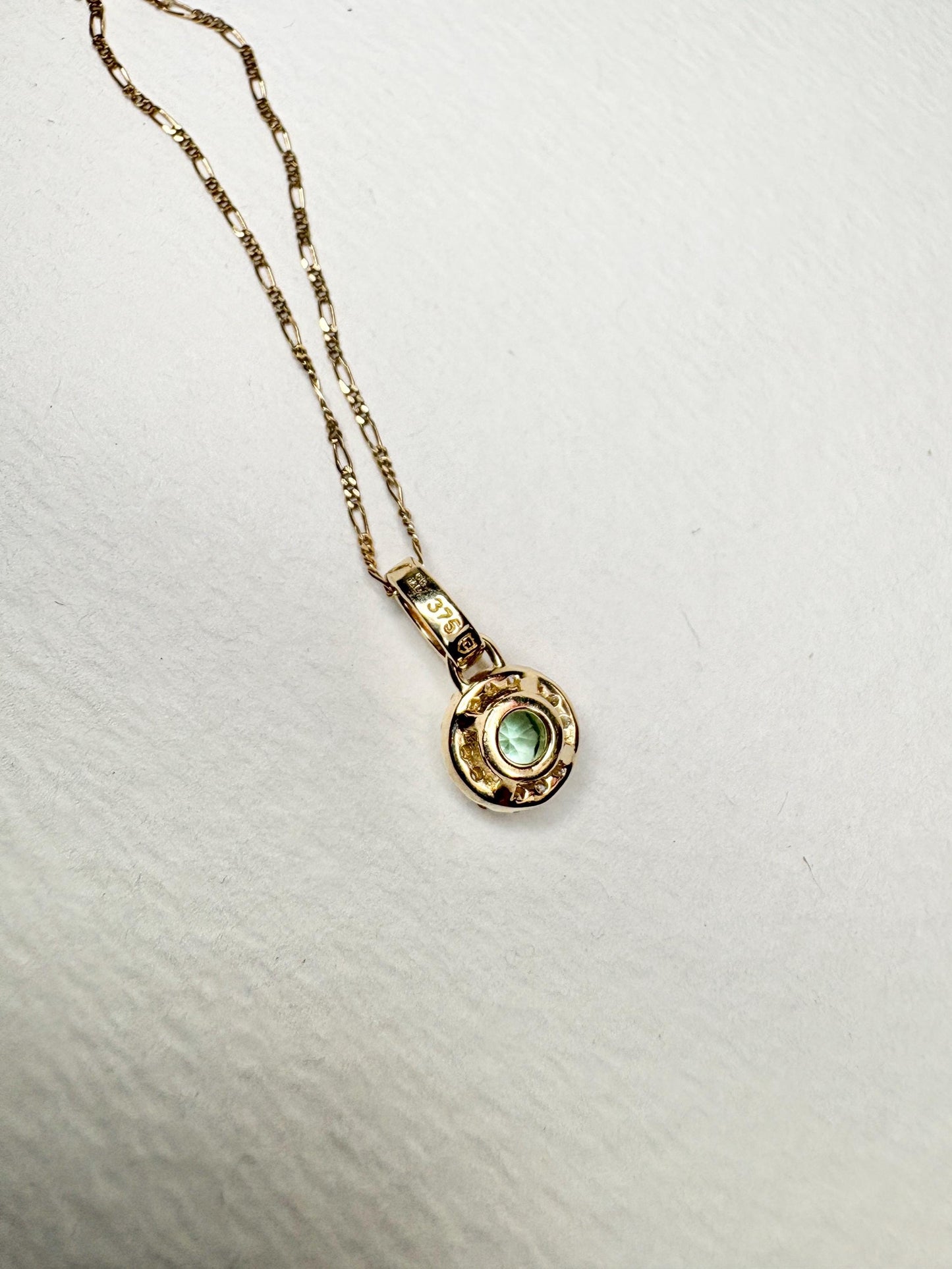 Natural Emerald Diamond halo Pendant Necklace Solid 9k Gold on a 14k Figero Chain 18" - NewLifeJewelryVault