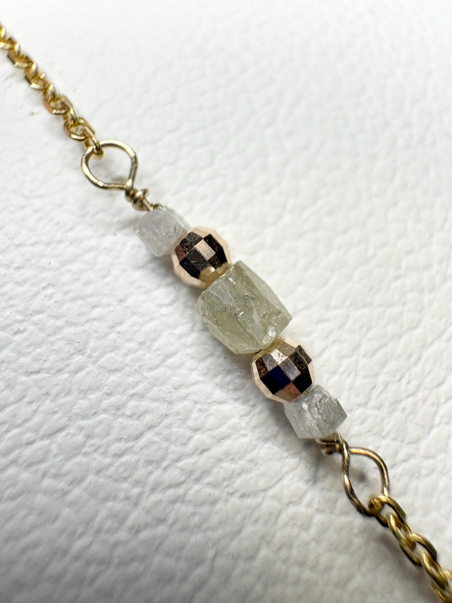Natural Diamond Beaded Bracelet Solid 14k Gold 7.25" - NewLifeJewelryVault