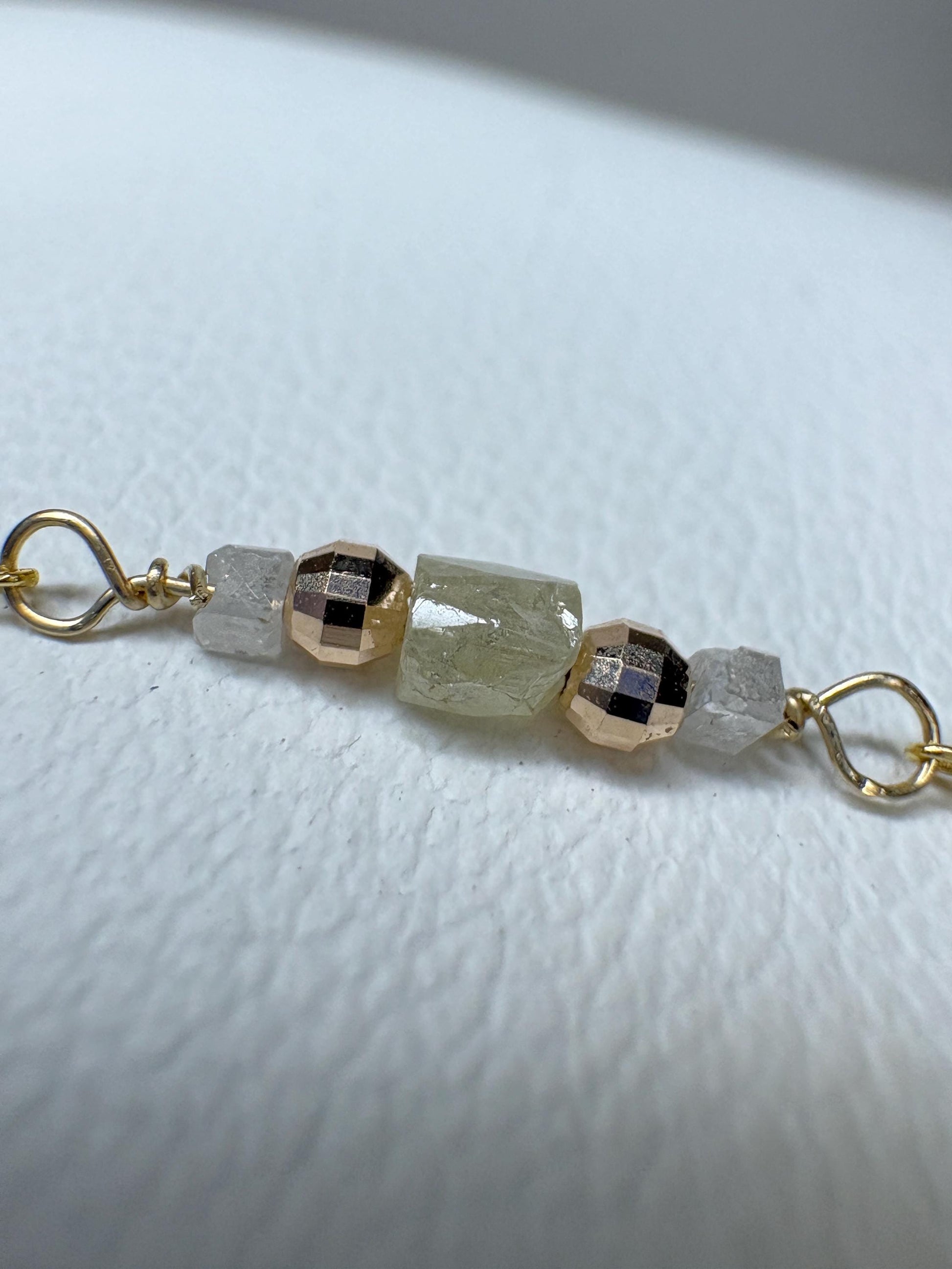 Natural Diamond Beaded Bracelet Solid 14k Gold 7.25" - NewLifeJewelryVault