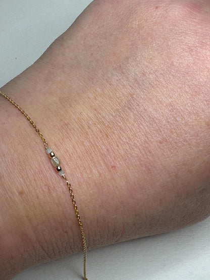 Natural Diamond Beaded Bracelet Solid 14k Gold 7.25" - NewLifeJewelryVault