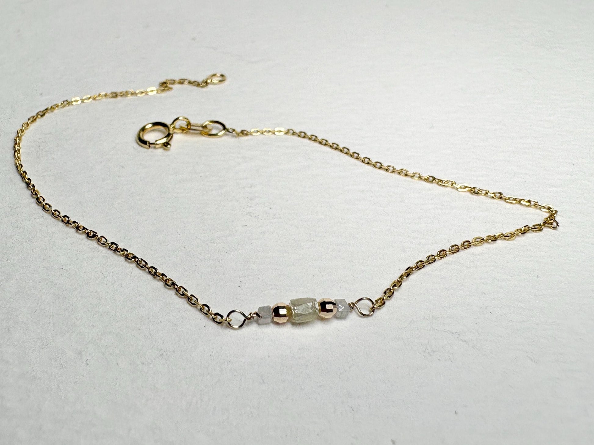 Natural Diamond Beaded Bracelet Solid 14k Gold 7.25" - NewLifeJewelryVault