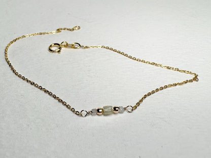 Natural Diamond Beaded Bracelet Solid 14k Gold 7.25" - NewLifeJewelryVault