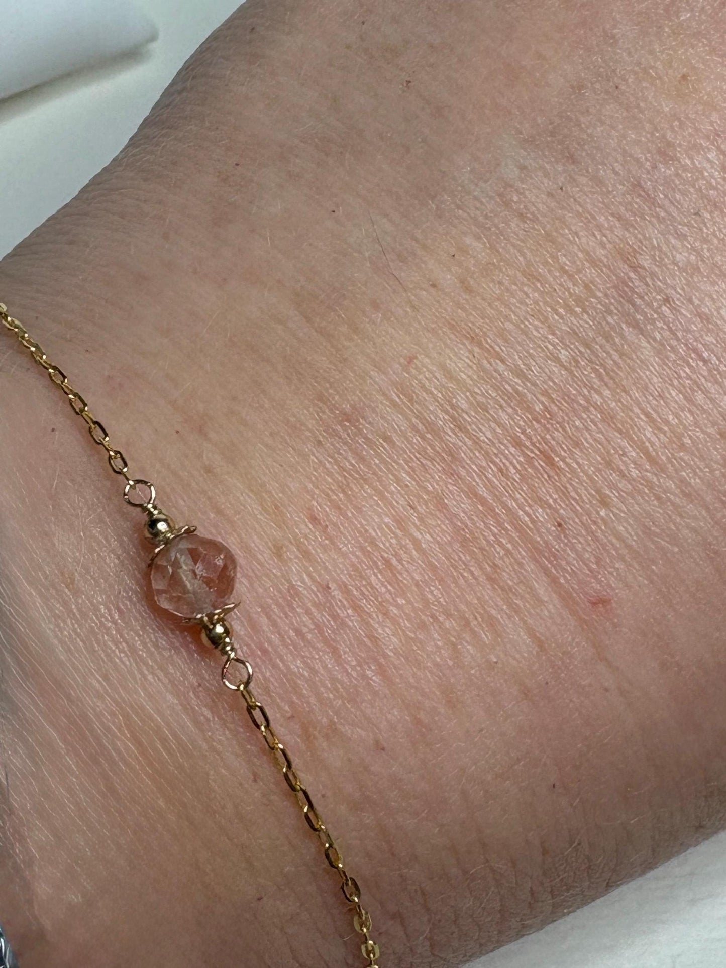 Oregon Sunstone Solitaire Faceted Bead Bracelet Solid 14k Gold 7.25" - NewLifeJewelryVault