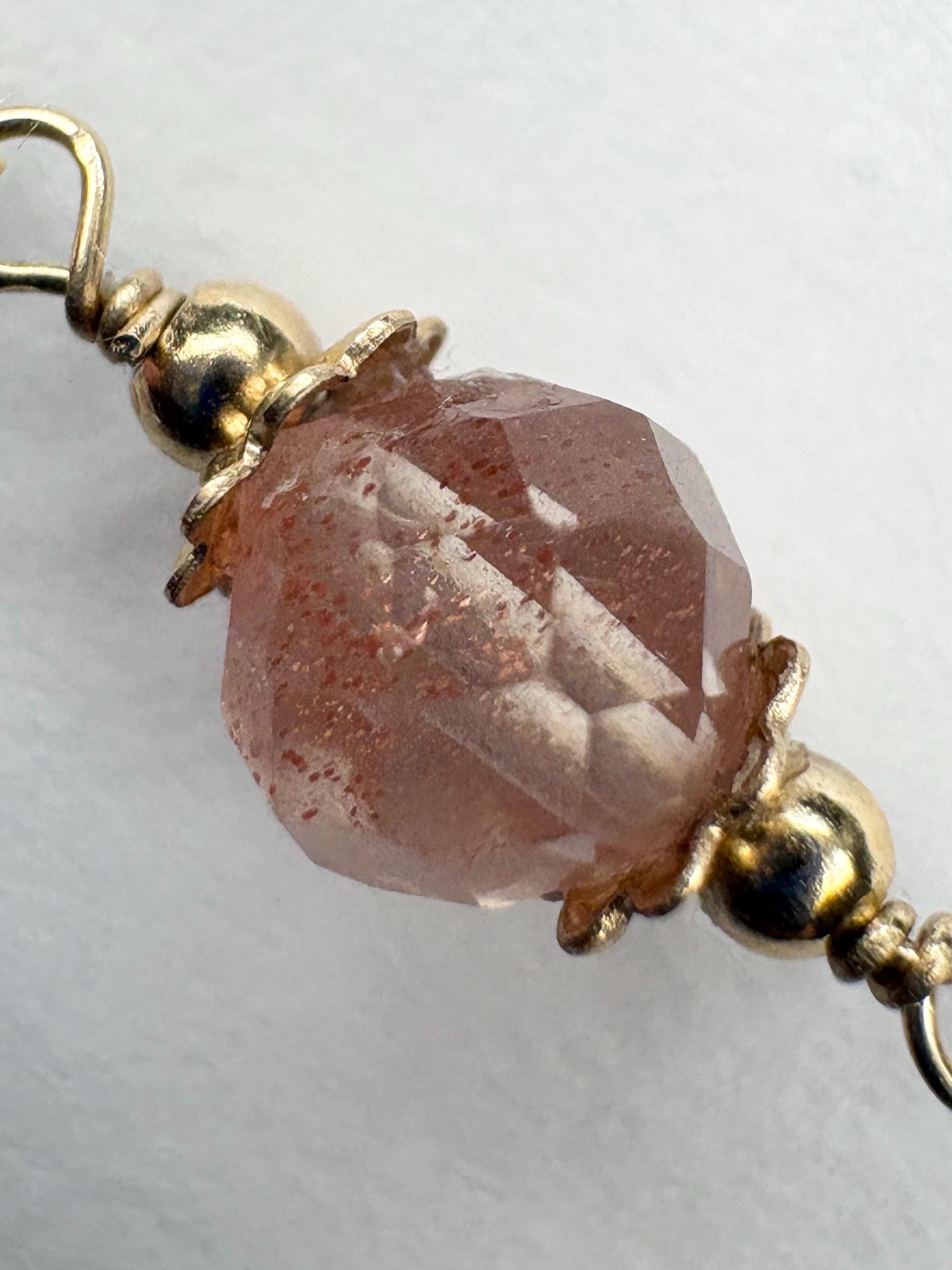 Oregon Sunstone Solitaire Faceted Bead Bracelet Solid 14k Gold 7.25" - NewLifeJewelryVault