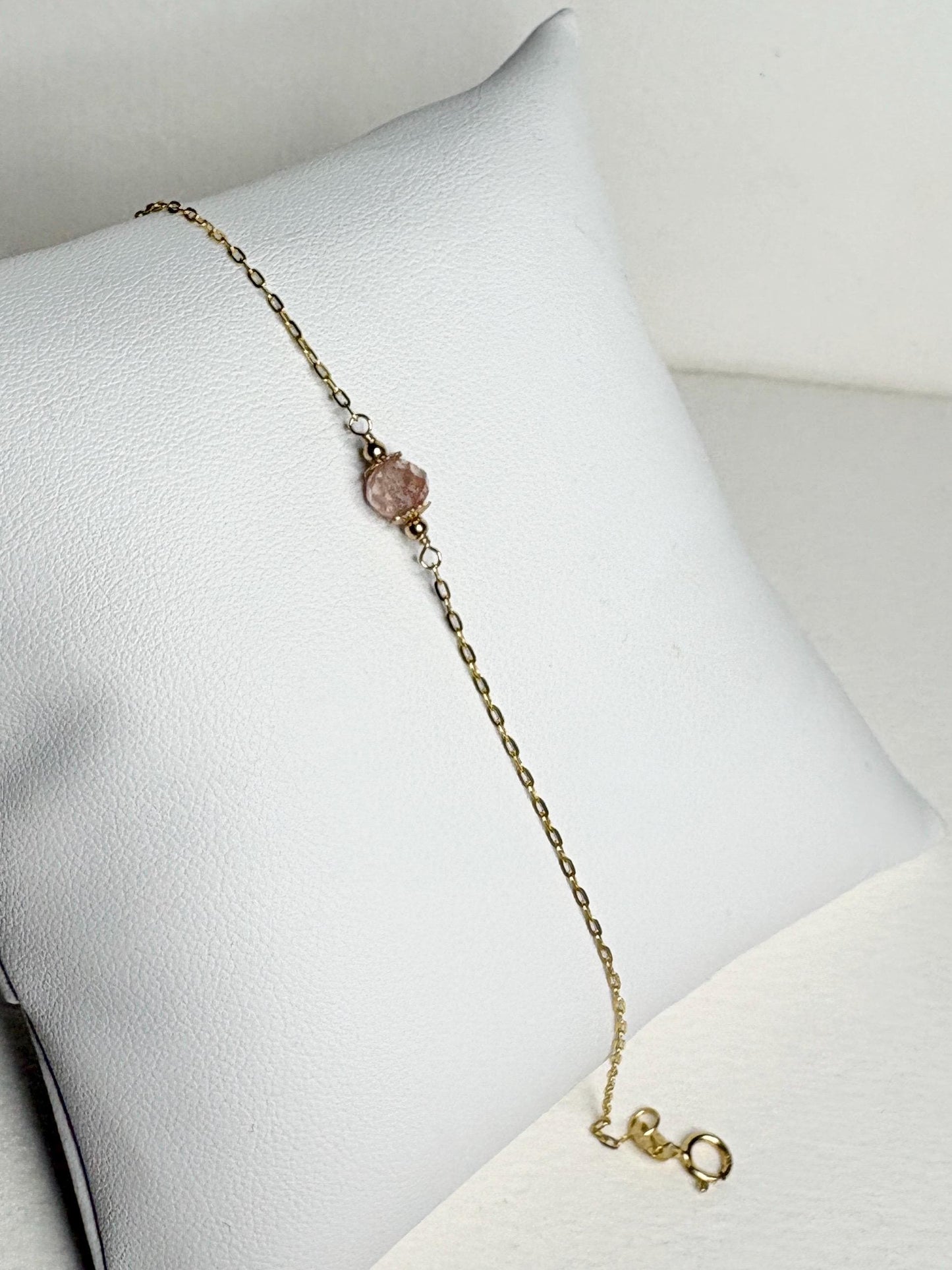 Oregon Sunstone Solitaire Faceted Bead Bracelet Solid 14k Gold 7.25" - NewLifeJewelryVault