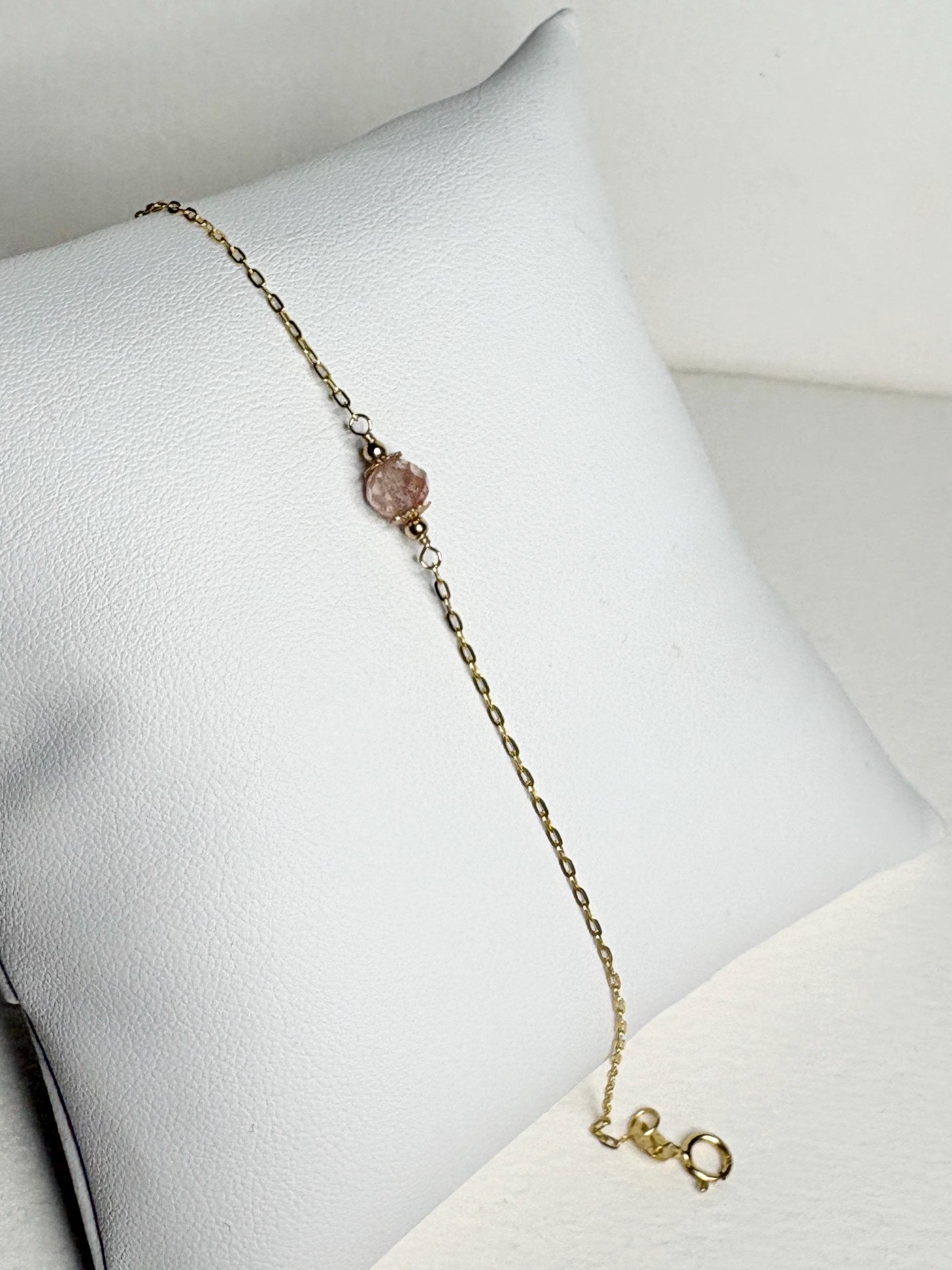 Oregon Sunstone Solitaire Faceted Bead Bracelet Solid 14k Gold 7.25" - NewLifeJewelryVault