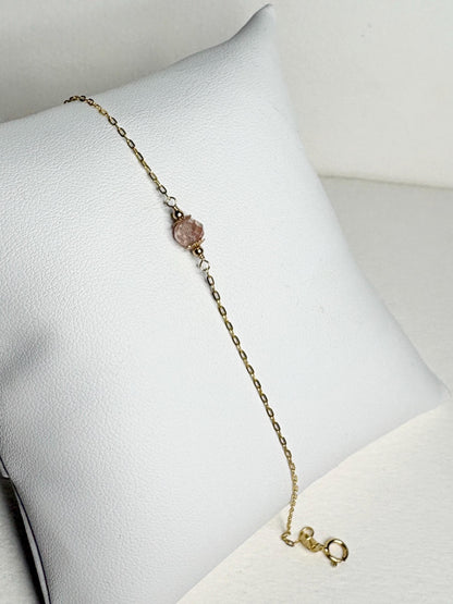 Oregon Sunstone Solitaire Faceted Bead Bracelet Solid 14k Gold 7.25" - NewLifeJewelryVault