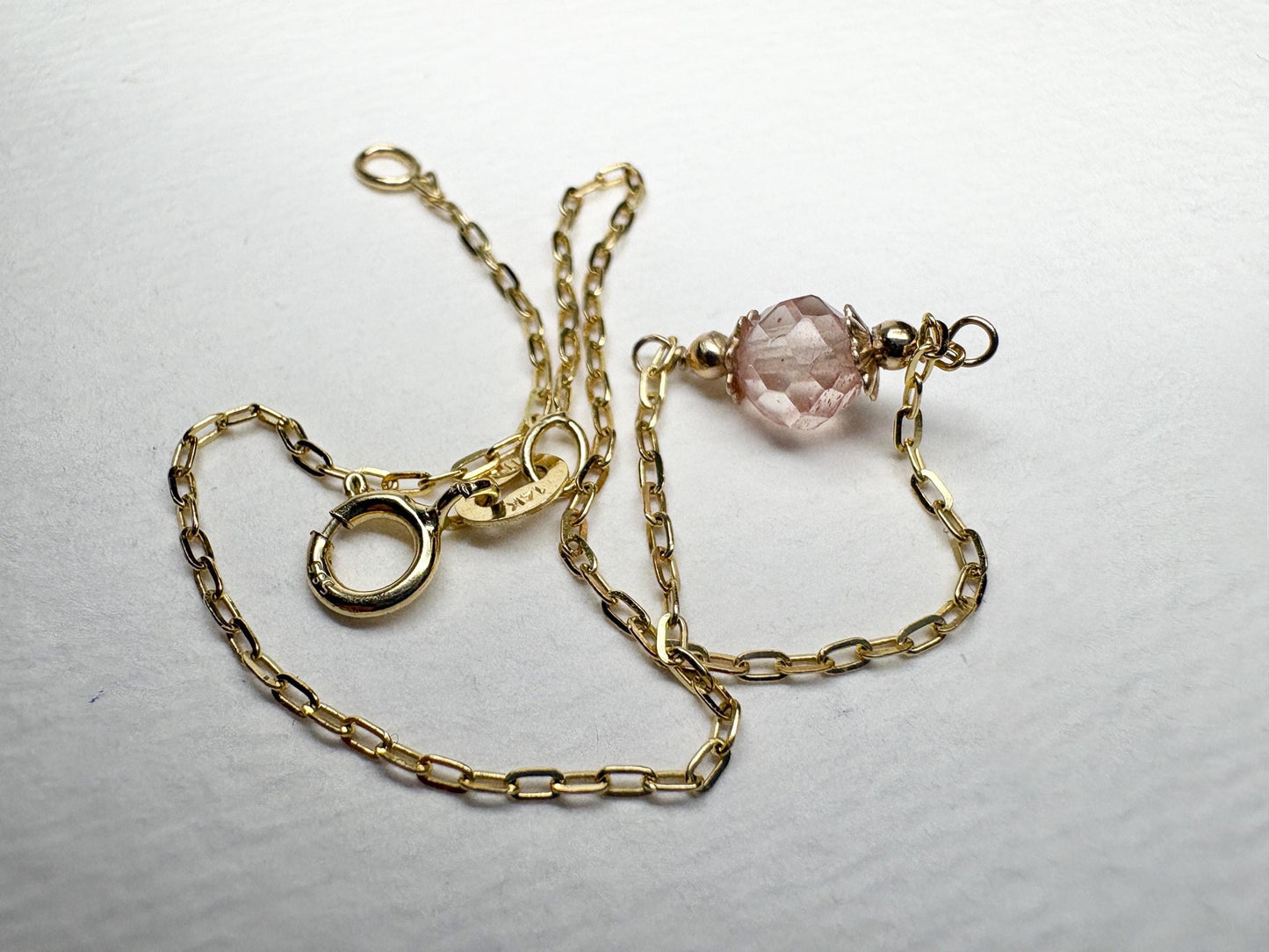 Oregon Sunstone Solitaire Faceted Bead Bracelet Solid 14k Gold 7.25" - NewLifeJewelryVault