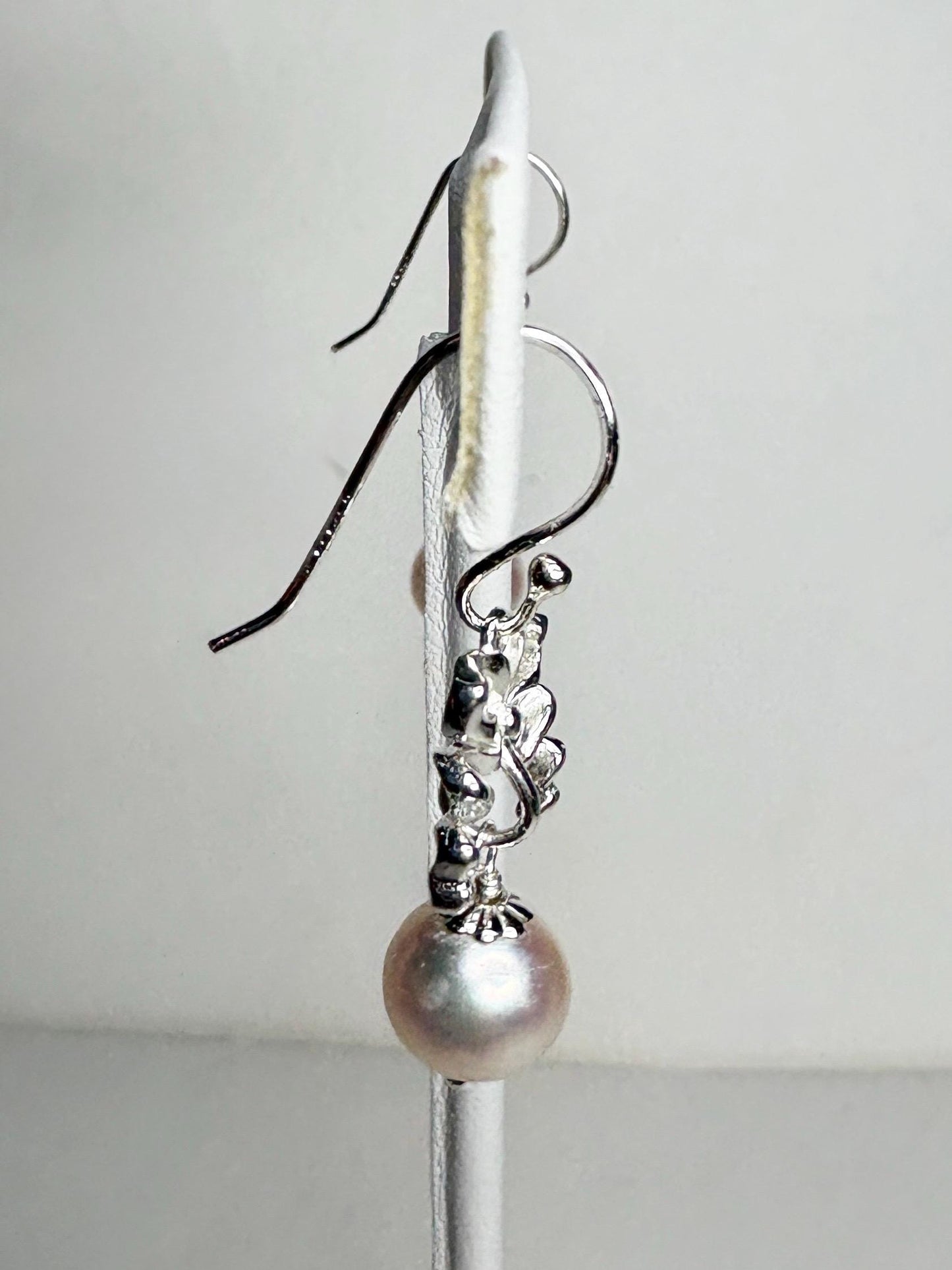 Japanese Akoya Cultured Pearl Drop Ribbon Bow Earrings Sterling Silver 8mm - NewLifeJewelryVault