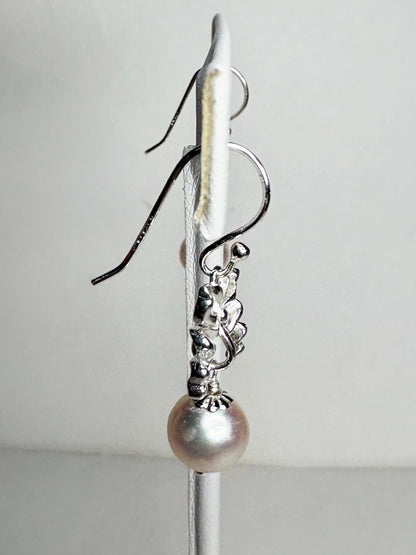 Japanese Akoya Cultured Pearl Drop Ribbon Bow Earrings Sterling Silver 8mm - NewLifeJewelryVault
