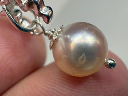 Japanese Akoya Cultured Pearl Drop Ribbon Bow Earrings Sterling Silver 8mm - NewLifeJewelryVault