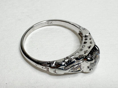 Art Deco Old Miner's Cut Diamond Trilogy Ring in Solid 18k White Gold size 7.25 - NewLifeJewelryVault