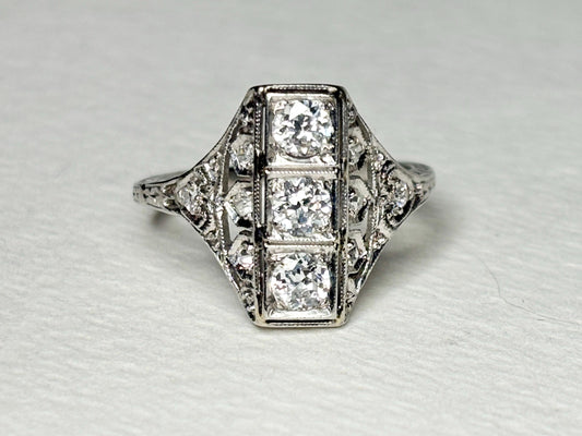 Art Deco Diamond Ring in Platinum .70ctw 4g size 6 - NewLifeJewelryVault
