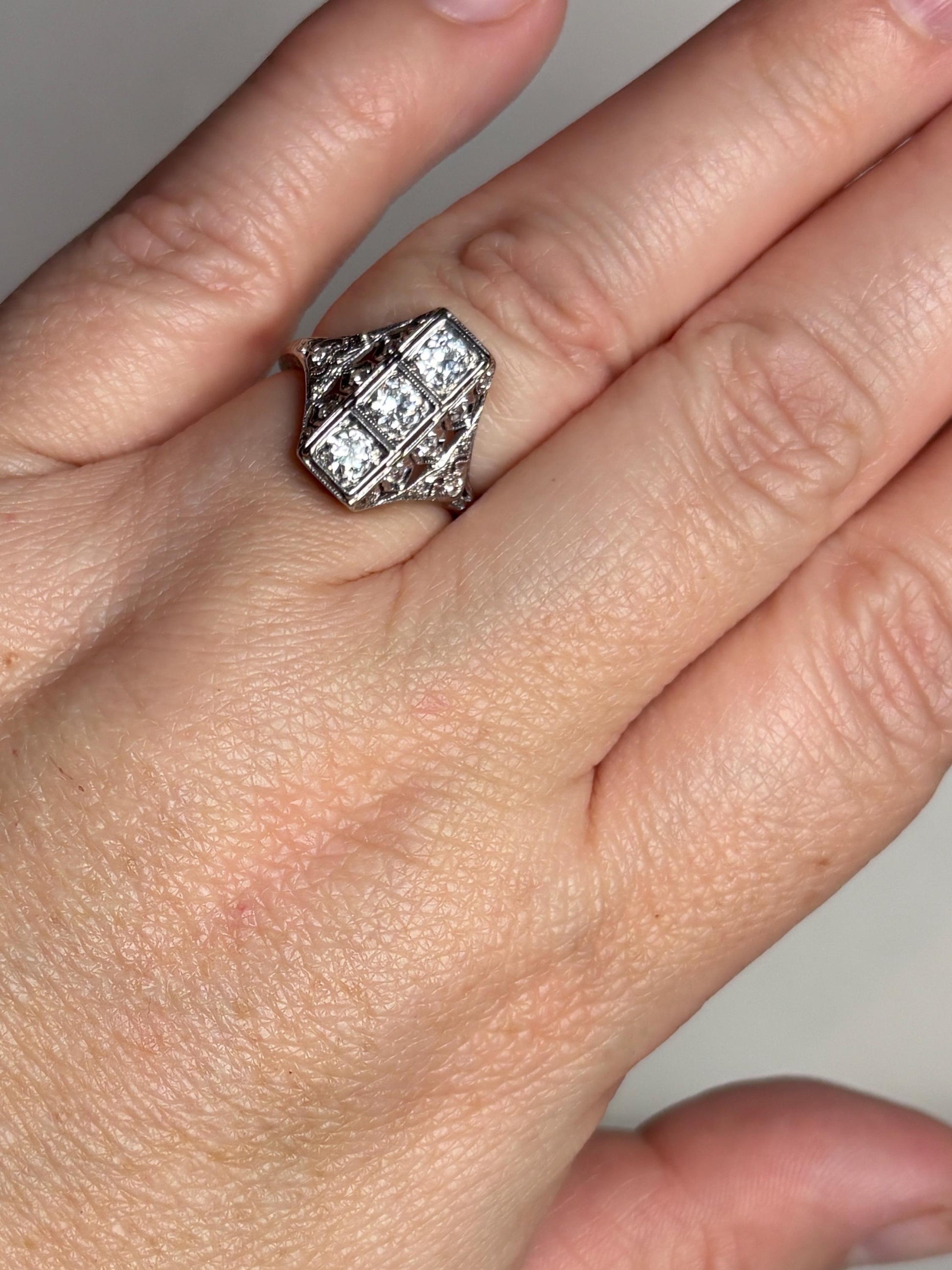 Art Deco Diamond Ring in Platinum .70ctw 4g size 6 - NewLifeJewelryVault