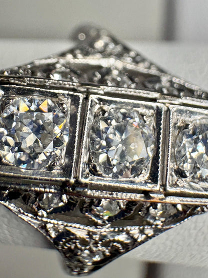 Art Deco Diamond Ring in Platinum .70ctw 4g size 6 - NewLifeJewelryVault